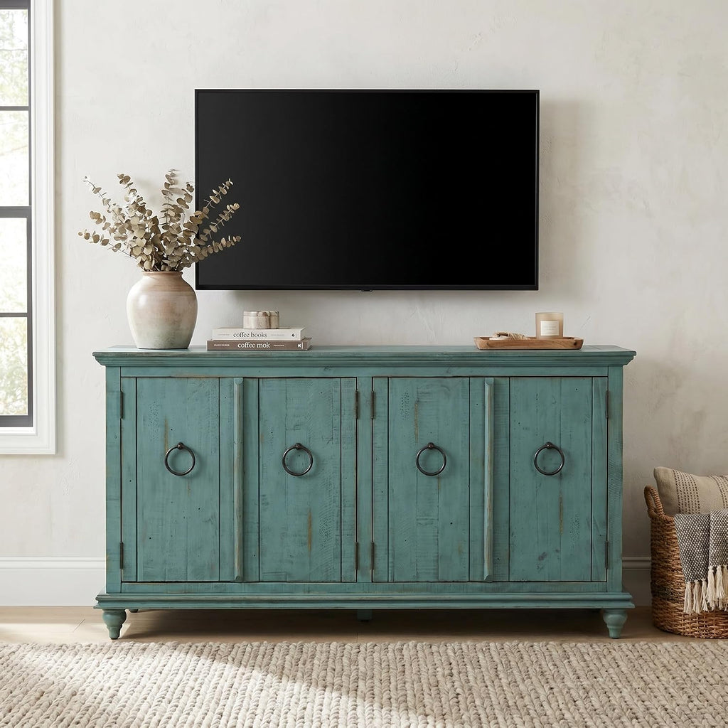 Martin Svensson Home Garden District Rustic Turquoise Solid Wood 65' TV Stand