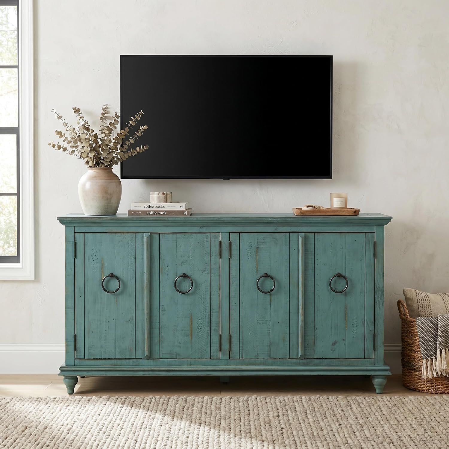 Martin Svensson Home Garden District Rustic Turquoise Solid Wood 65' TV Stand