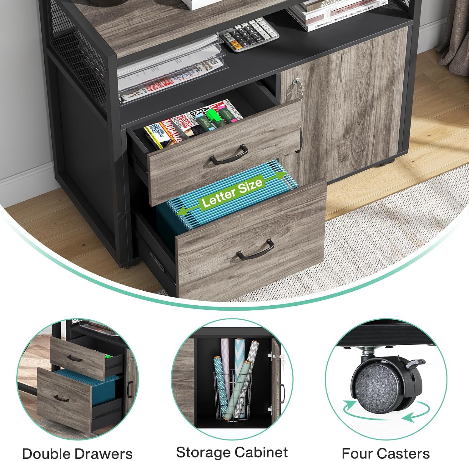 Tribesigns L Shaped Desk with Drawer Cabinet, 63' Executive Computer Desk and lateral File Cabinet, 2 Piece Home Office Furniture with Drawers for Hanging File, Doors with Locks (Gray, 63 inches)