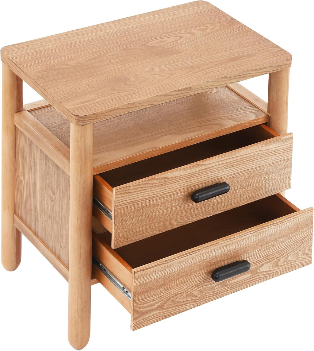 Christopher Knight Home Delwyn Modern Nightstand, Wooden Small Night Stand with Drawers and Open Storage Shelf, Bedside Table/End Table with Rounded Legs, Multipurpose Storage Cabinet, Natural