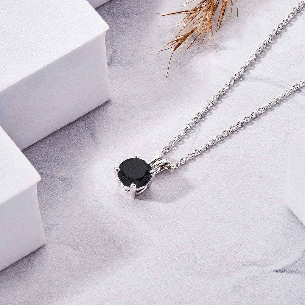 DEWBERRY 1/4 cttw to 2.00 cttw Round Black Diamond Solitaire Pendant Necklace for Women Men | 4 Prong Lobster Lock 18' Cable Chain Necklace in 14KT White or Yellow Gold Plating 925 Silver Pendant