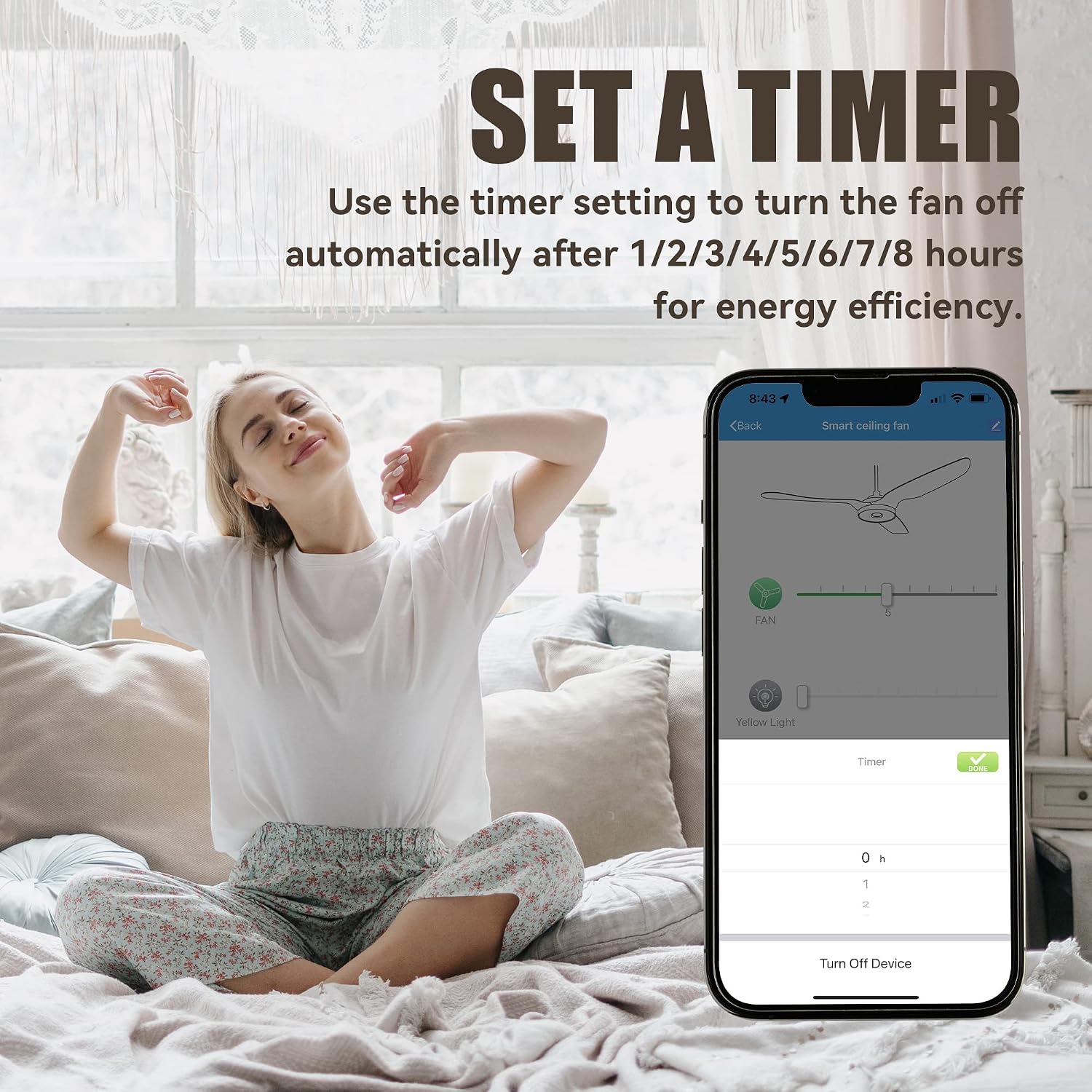 SMAAIR 5 Blades Outdoor Smart Ceiling Fan with Dimmable Light Kit and 10-Speed DC Motor, Works with Remote Control/Alexa/Google Home/Siri, Timer, Schedule (White/Wooden Pattern)