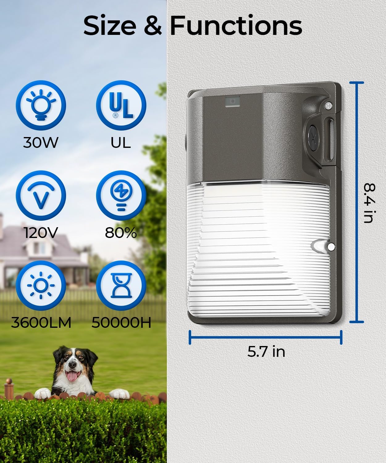 CINOTON 30W LED Wall Pack Light with Dusk to Dawn Sensor & 52' Smart Ceiling Fan with Light and Remote, Alexa/Google/App Control, 6 Speeds & 2 Fan Modes, Reversible DC Motor