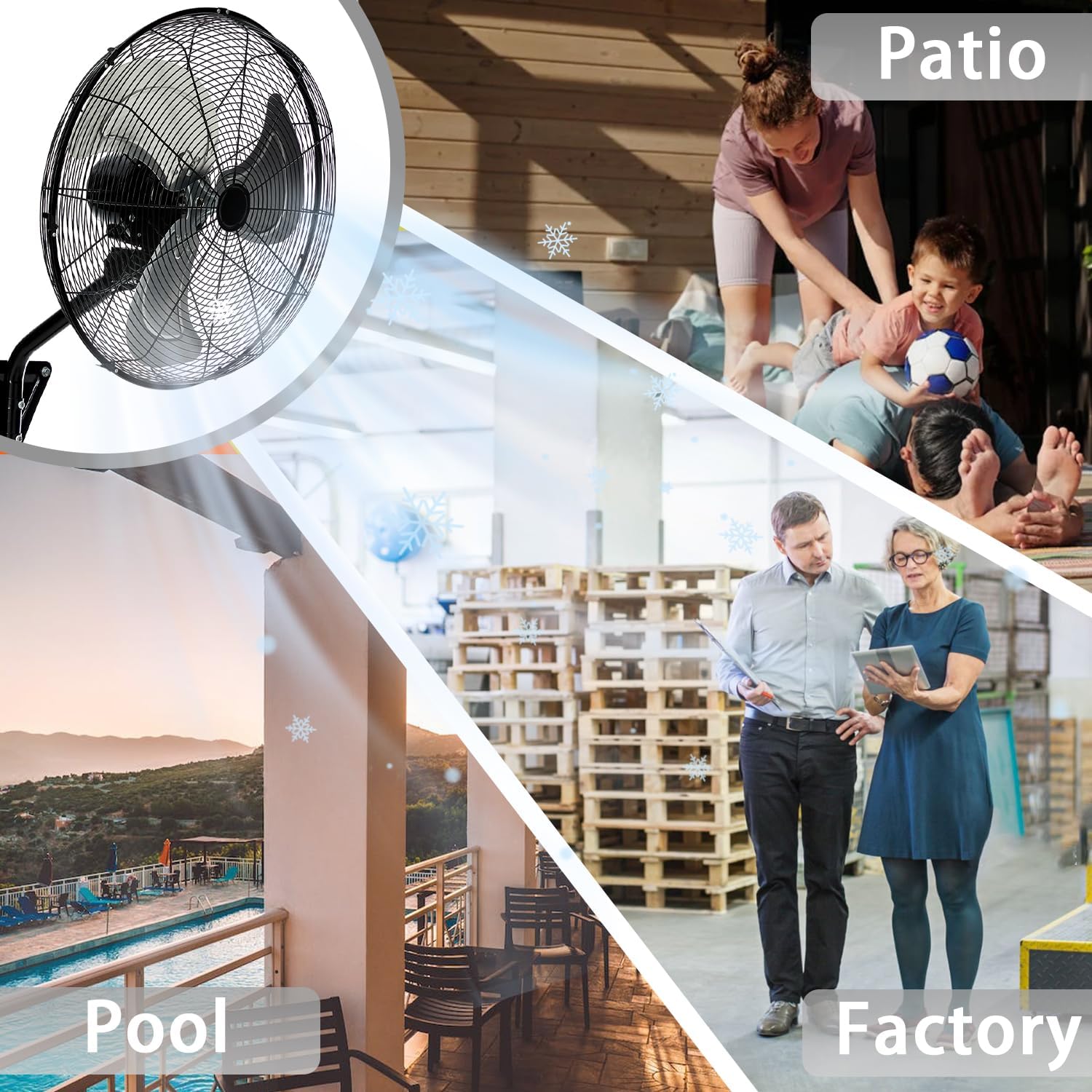 2 Pack 20' Wall Mount Fan, 7100CFM Heavy Duty Wall Fan with 3-Speed & Adjustable Tilt, High Velocity Industrial Oscillating Fans for Garage, Factory, Patio, Porch, Shop & Commercial Use - ETL Listed