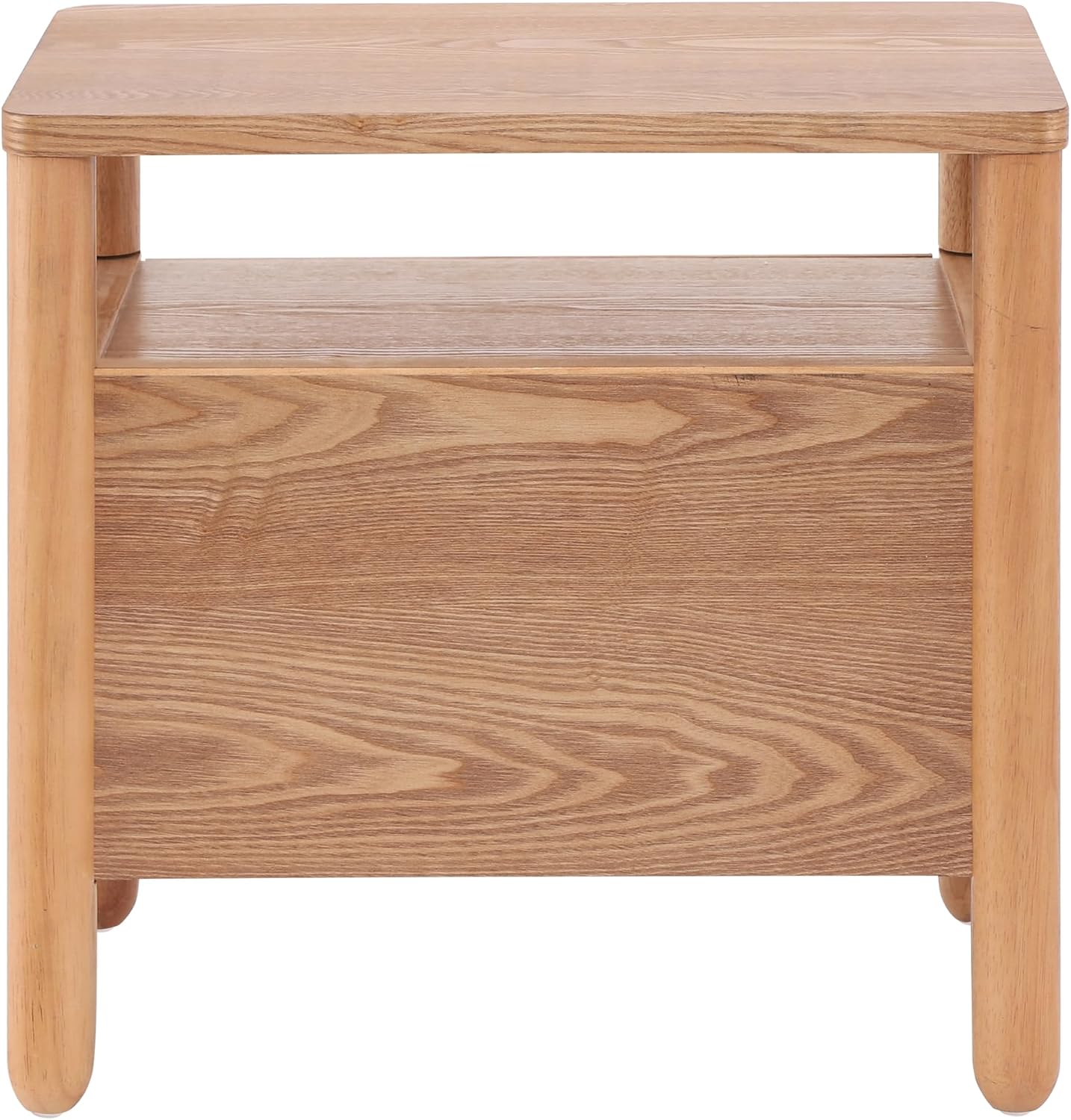 Christopher Knight Home Delwyn Modern Nightstand, Wooden Small Night Stand with Drawers and Open Storage Shelf, Bedside Table/End Table with Rounded Legs, Multipurpose Storage Cabinet, Brown