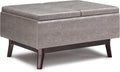 SIMPLIHOME Owen Tray Top Small Coffee Table Storage Ottoman - 34 inch Wide Upholstered Vegan Leather Rectangular Flip-Top Ottoman in Distressed Grey, Mid-Century Modern Ottoman for Living Room