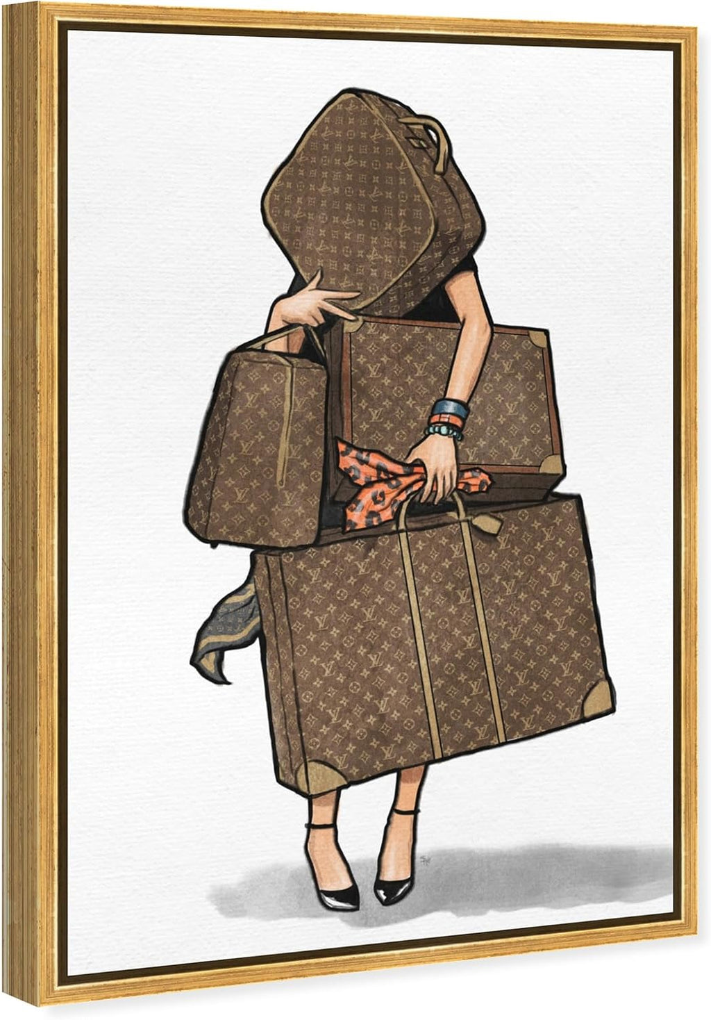 The Oliver Gal Artist Co. Fashion and Glam Framed Wall Art Canvas Prints, Bags-Orange' Travel Essentials Home Décor, 16 in x 24 in, Brown, White