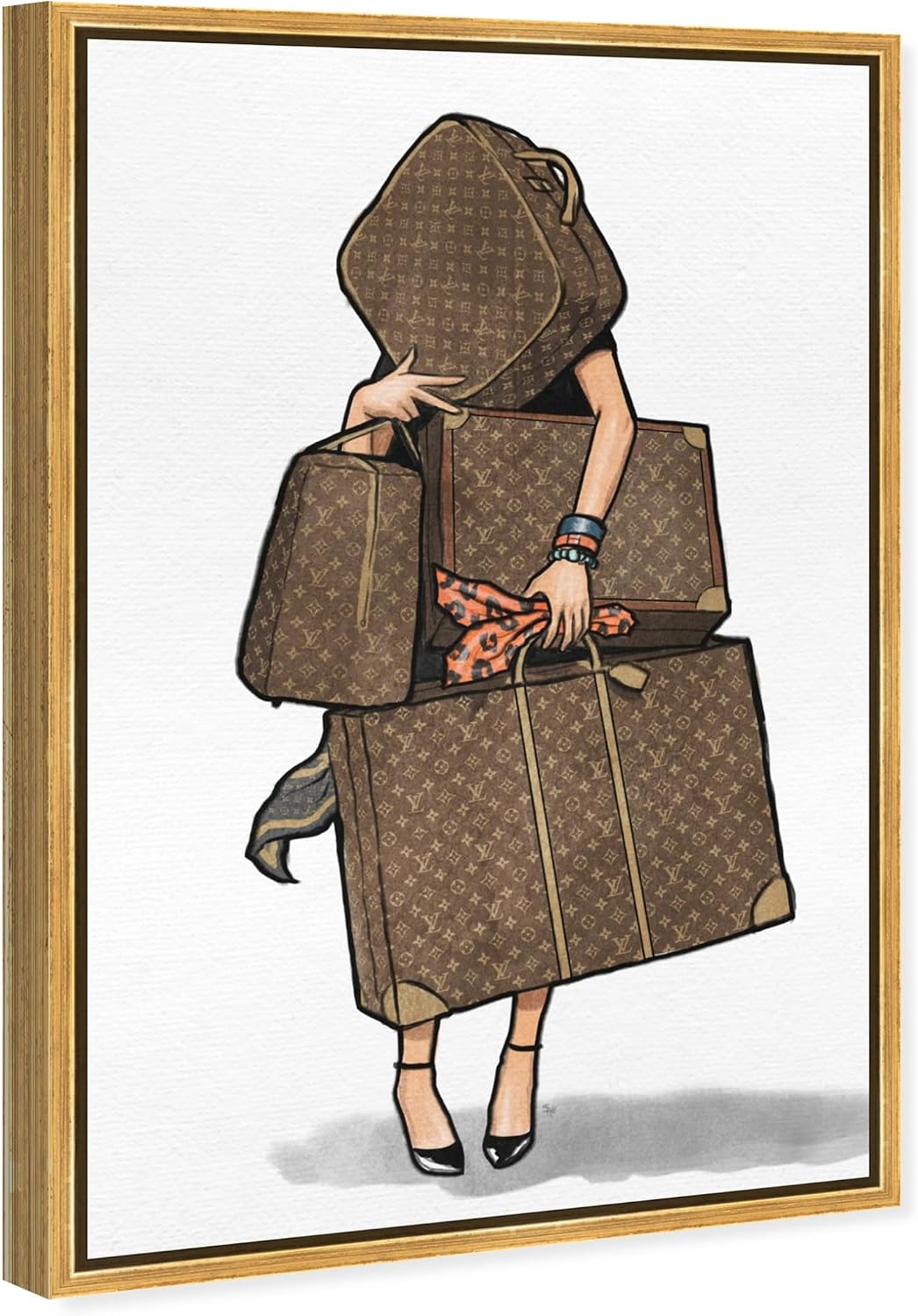The Oliver Gal Artist Co. Fashion and Glam Framed Wall Art Canvas Prints, Bags-Orange' Travel Essentials Home Décor, 16 in x 24 in, Brown, White