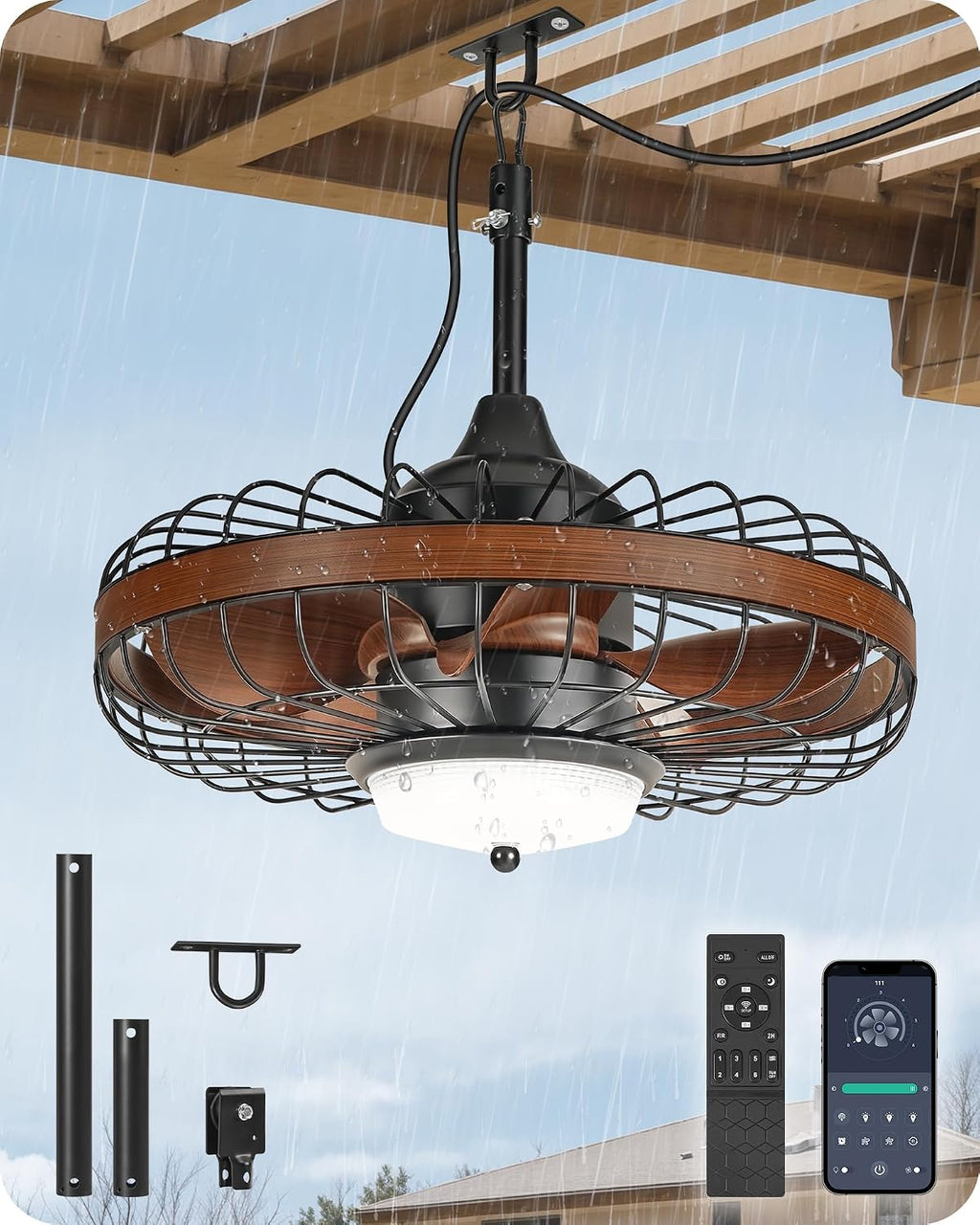 Outdoor Ceiling Fan with Light for Patios and Farmhouse Ceiling Fans with Lights Bundle XF01CF05-ZB01CF05