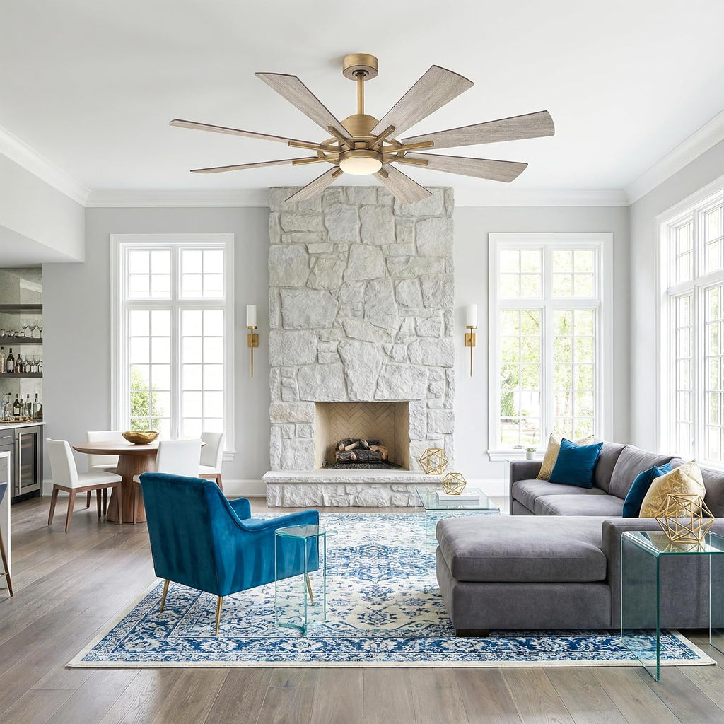 60 Inch Gold Ceiling Fan with Lights and Remote, Large Industrial Ceiling Fan Indoor & Outdoor for Gazebo Living Room Garage, Quiet DC Motor, 3 CCT, 6 Speed, Modern High Airflow Big Ceiling Fan