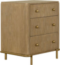 Coaster Home Furnishings - Arini - Wood - 3-Drawer Nightstand with Dual USB Ports, Felt-Lined Top Drawer, Aged Brass Round Knobs and Metal Base - Bedroom - Sand Wash - 224302