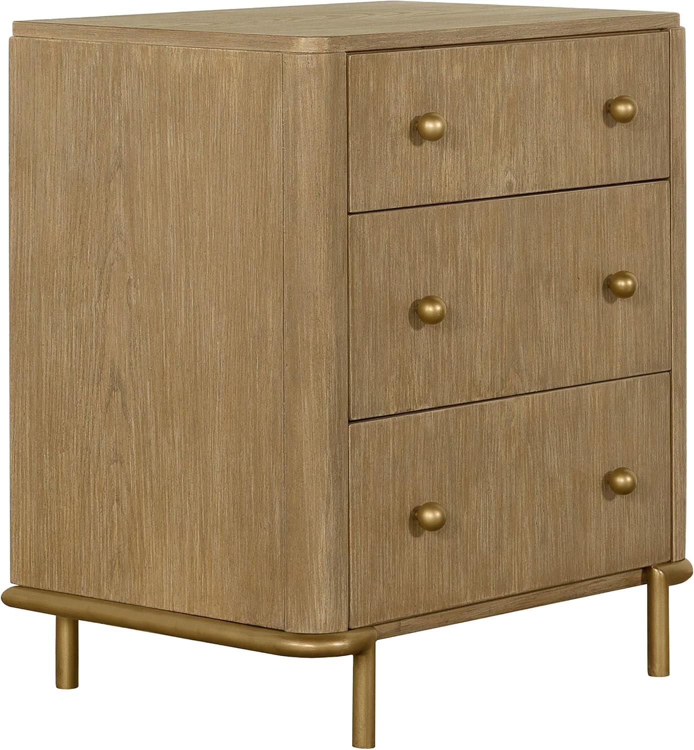 Coaster Home Furnishings - Arini - Wood - 3-Drawer Nightstand with Dual USB Ports, Felt-Lined Top Drawer, Aged Brass Round Knobs and Metal Base - Bedroom - Sand Wash - 224302