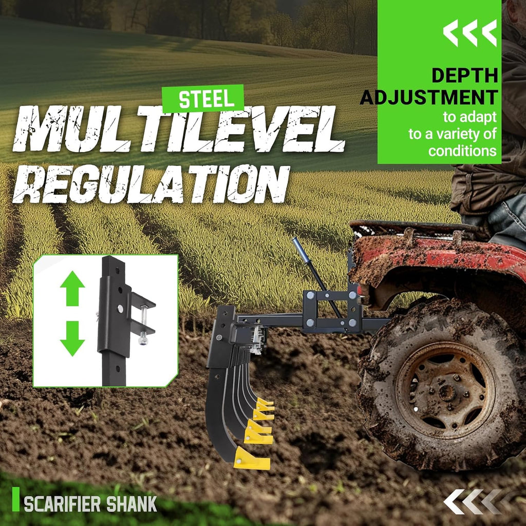Wutist 6 Adjustable Scarifier Chisels Compatible with ATV/UTV Manual Implement Lift 1-Point Lift System Plow Implements Soil Loosening Shank Chisels for Field Preparation, Gardening, Landscaping