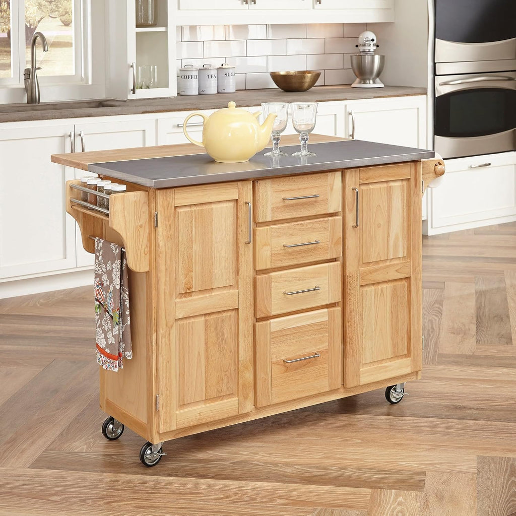 Homestyles General Line Mobile Kitchen Cart with Stainless Steel Top and Drop Leaf