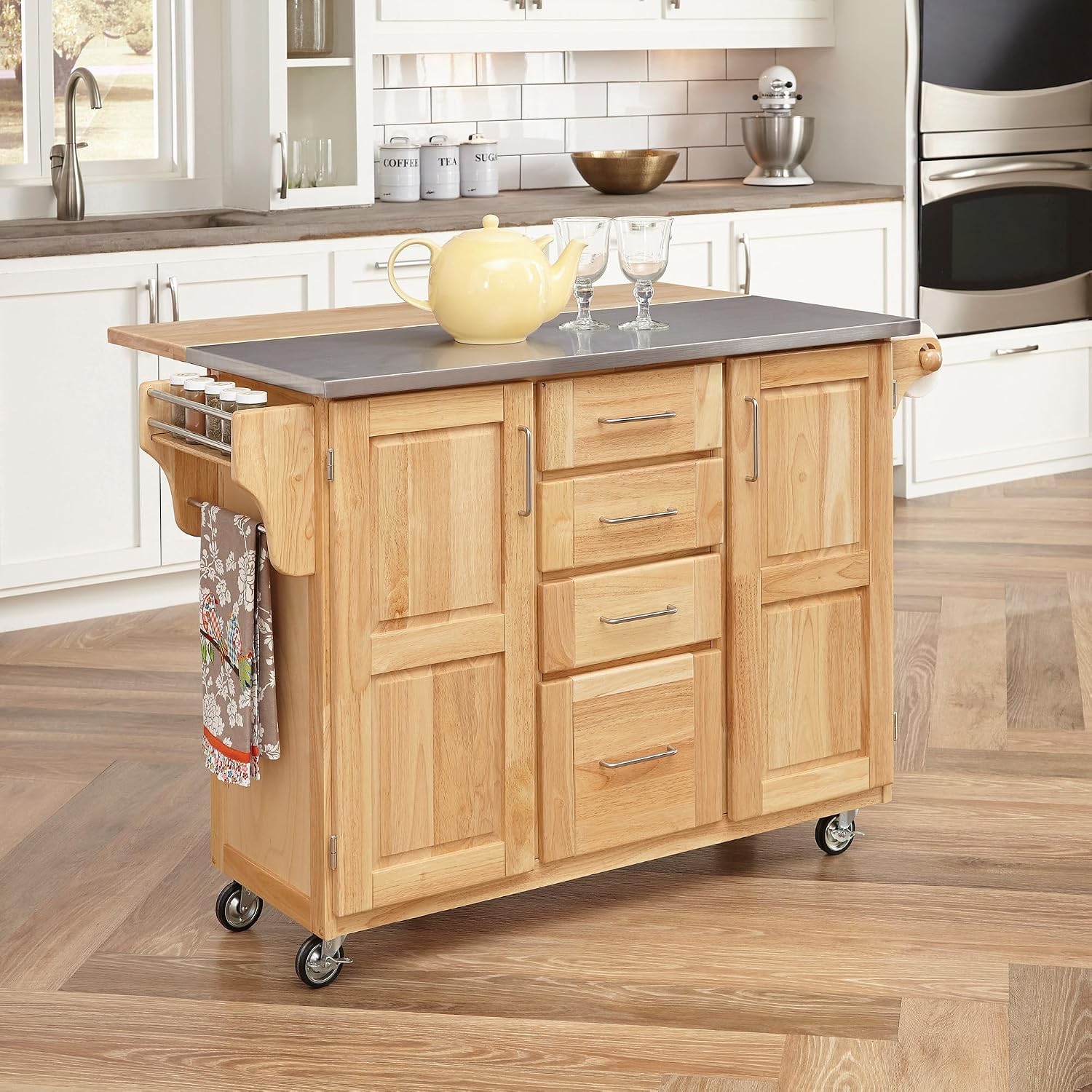 Homestyles General Line Mobile Kitchen Cart with Stainless Steel Top and Drop Leaf
