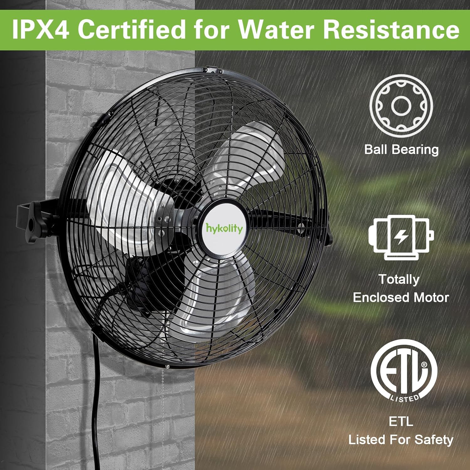 hykolity 5400 CFM 20 in. Outdoor Wall Mount Fan, 3-Speed Industrial Grade High Velocity Outdoor Fans, Waterproof Wall Fan for Patio, Garage, Commercial, and Gazebo - UL Listed, 2 Pack