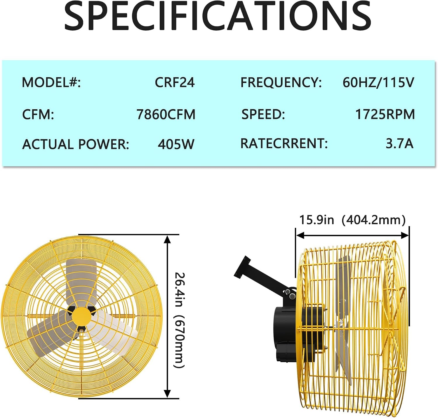 Greenhouse Circulation Fan Air Circulation Fan 1/2 HP 115V Ceiling Wall Mount Fan High Speed Circulation Fan for Greenhouse, Warehouse, Patio, Garage 7860CFM, ETL Listed