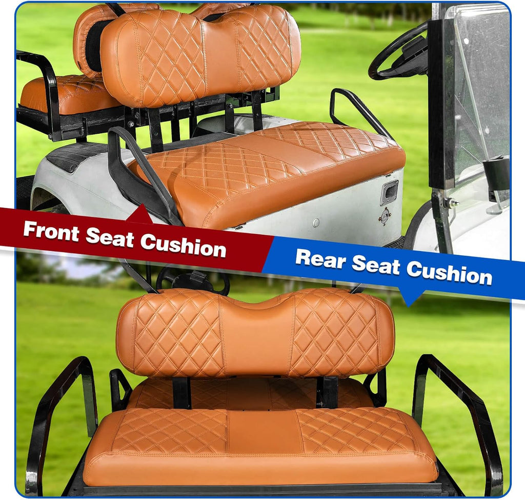NOKINS 4PCS Golf Cart Diamond Seat Covers Kit, Front and Rear Seat Covers Fits EZGO Freedom TXT-T48 2014+ Standard Seat Cushion, Durable Breathable Vinyl (All Brown)