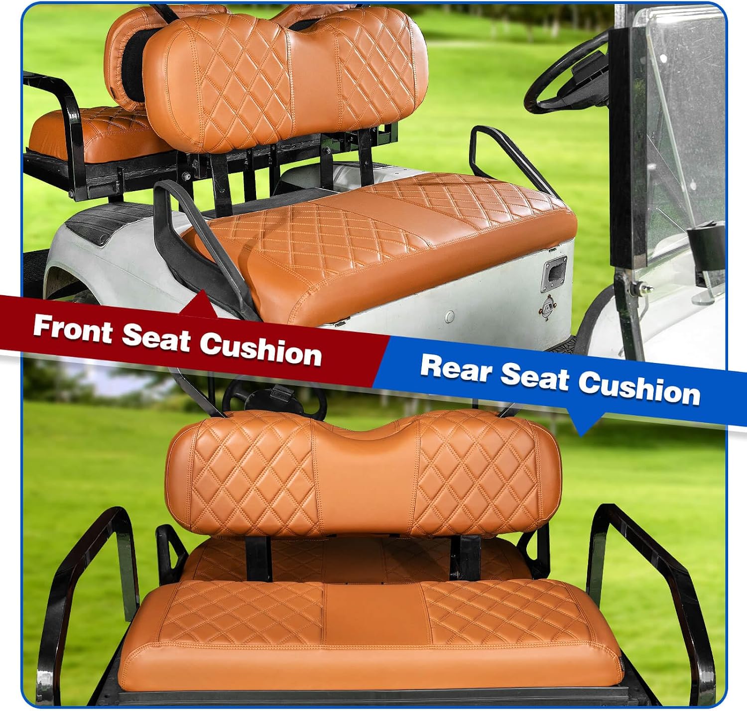 NOKINS 4PCS Golf Cart Diamond Seat Covers Kit, Front and Rear Seat Covers Fits EZGO Freedom TXT-T48 2014+ Standard Seat Cushion, Durable Breathable Vinyl (All Brown)