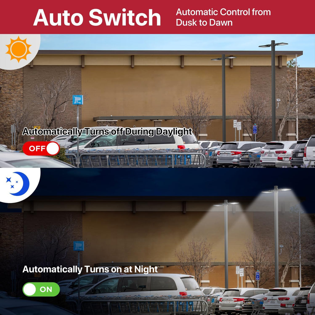 Kifflux Led Parking Lot Light Outdoor Wall Mount 2Pack 150W Parking Lot Lights Commercial 120V 5000K Street Area Lighting 120V LED Shoebox Lights with Dusk to Dawn for Yard,Garage, Roadways