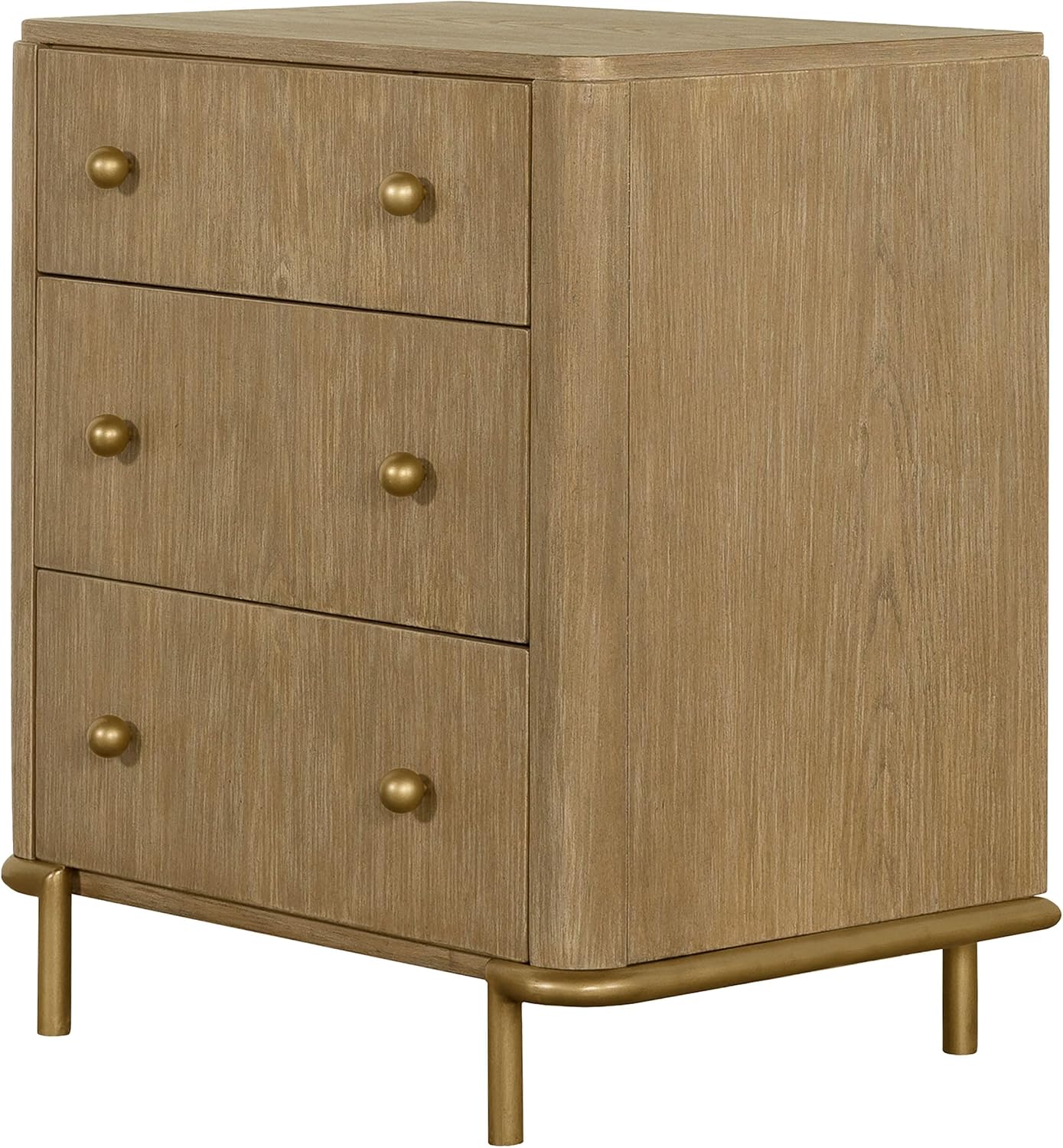 Coaster Home Furnishings - Arini - Wood - 3-Drawer Nightstand with Dual USB Ports, Felt-Lined Top Drawer, Aged Brass Round Knobs and Metal Base - Bedroom - Sand Wash - 224302
