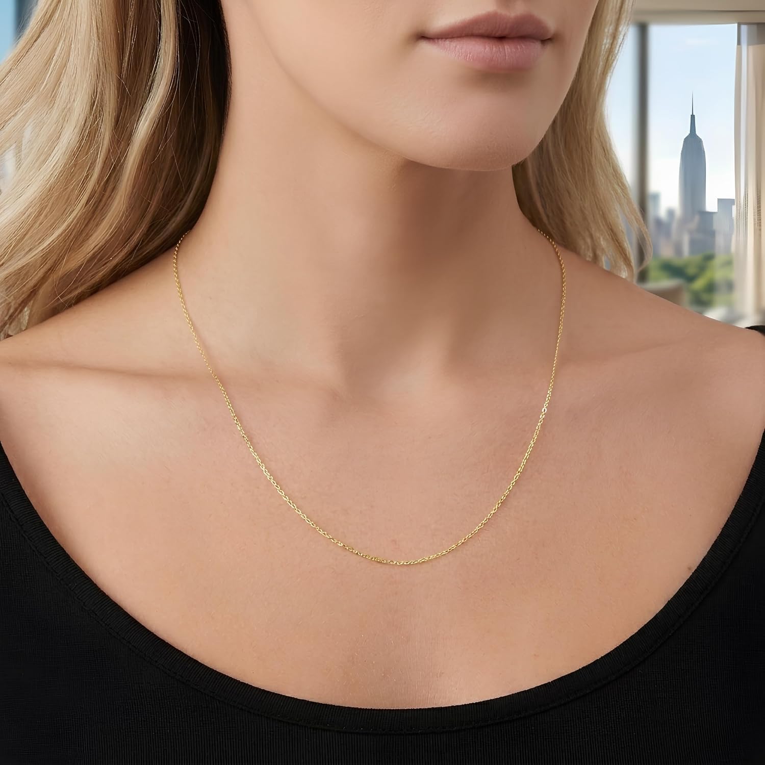 Floreo 14k Yellow Gold Double Extendable Solid Diamond Cut Cable Chain Adjustable Necklace, 16' - 17' - 18 Inch with Spring Ring Clasp