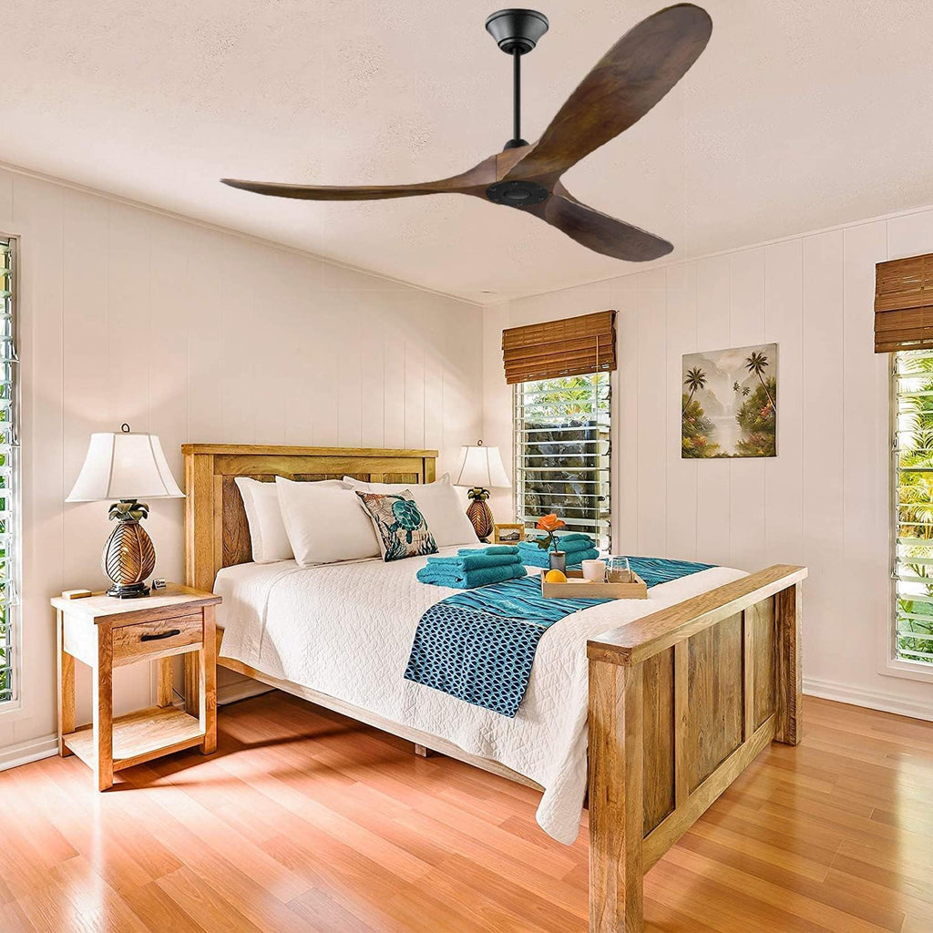 Ceiling Fan without Lights, 60 Inch Outdoor/ Indoor Damp Ceiling Fan 3 Blade low profile Ceiling Fan with Noiseless Energy Efficient DC Motor for Patio Farmhouse Bedroom (60 inch, Walnut Ceiling Fan)