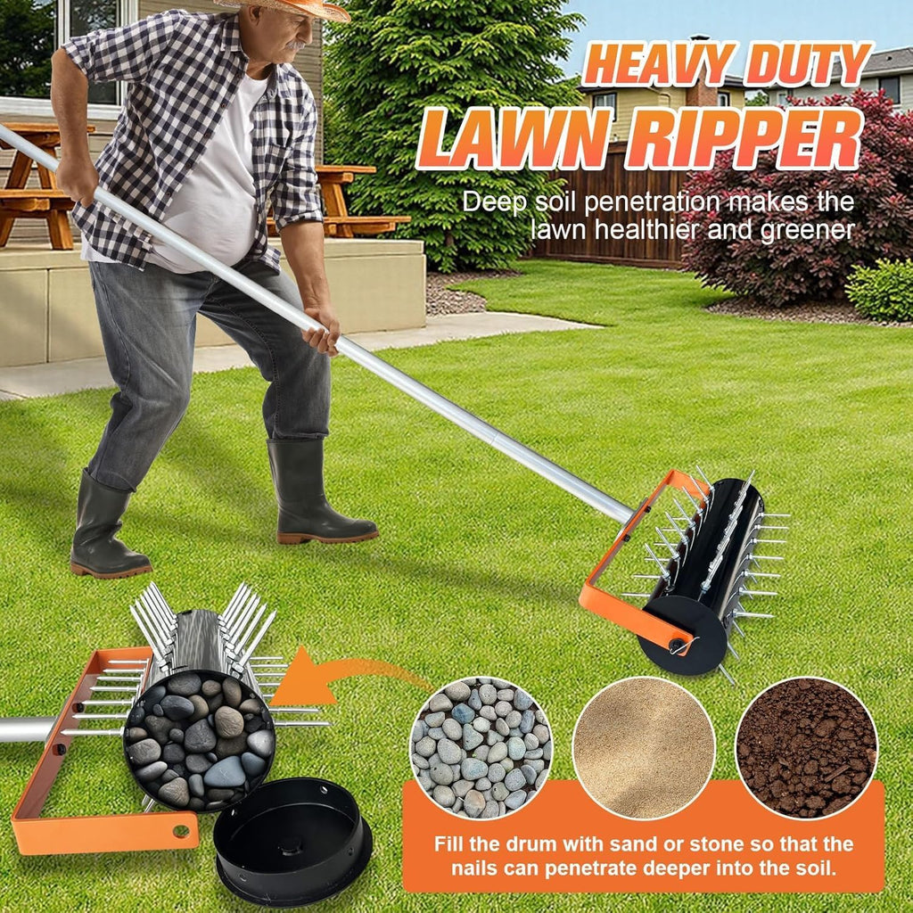 Rolling Lawn Aerator Tool Heavy Duty Manual Push Aerator Lawn Tool with 42 Spikes Lawn Aerator Spike Tool for Maintaining Garden Yard Soil Health