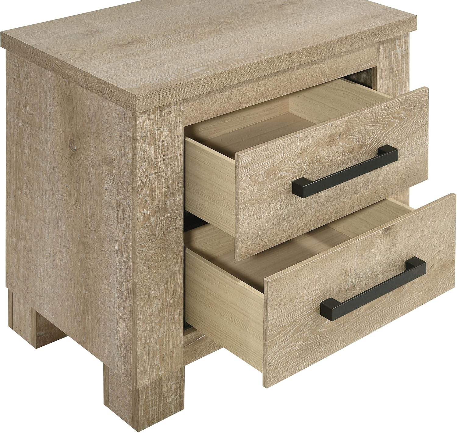 Coaster Home Furnishings - Oakglen - Engineered Wood - 2-Drawer Nightstand with Dark Bronze Handles, Block Legs and Scratch-Resistant Finish - Bedroom - Weathered Oak - 225102