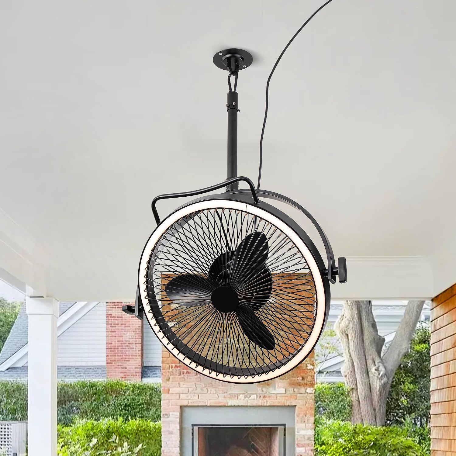 Ceiling Fans with Lights and Remote, 20 Inch Black Outdoor Ceiling Fans for Patios, 6-Speed DC Motor Floor Fan with Plug, 3 Color Temperatures Dimmable LED Light, Timer & Memory Function