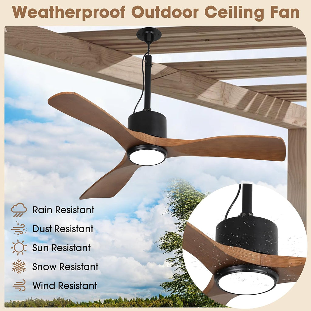 42' Outdoor Ceiling Fan with Light & Remote - IP65 Waterproof Plug in Hanging Fan, 6-Speed Upgrade DC Motor, 1600LM Dimmable LED for Patio, Porch, Gazebo, Pergola,Brown