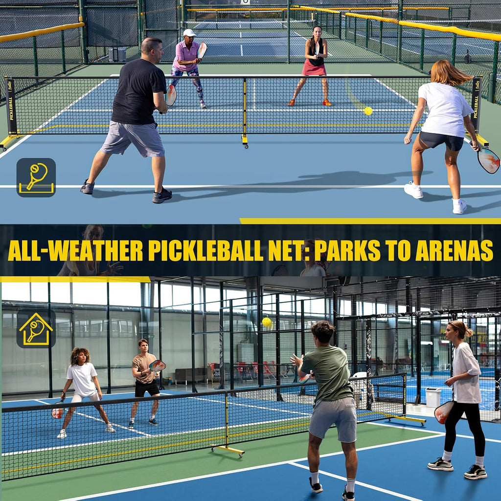Pickleball Set Net with 4 Paddles, 6FT/11FT/22FT Portable 3-in-1 Pickle Ball Net with Carry Bag, Pickleballs, Designed for All Weather Conditions