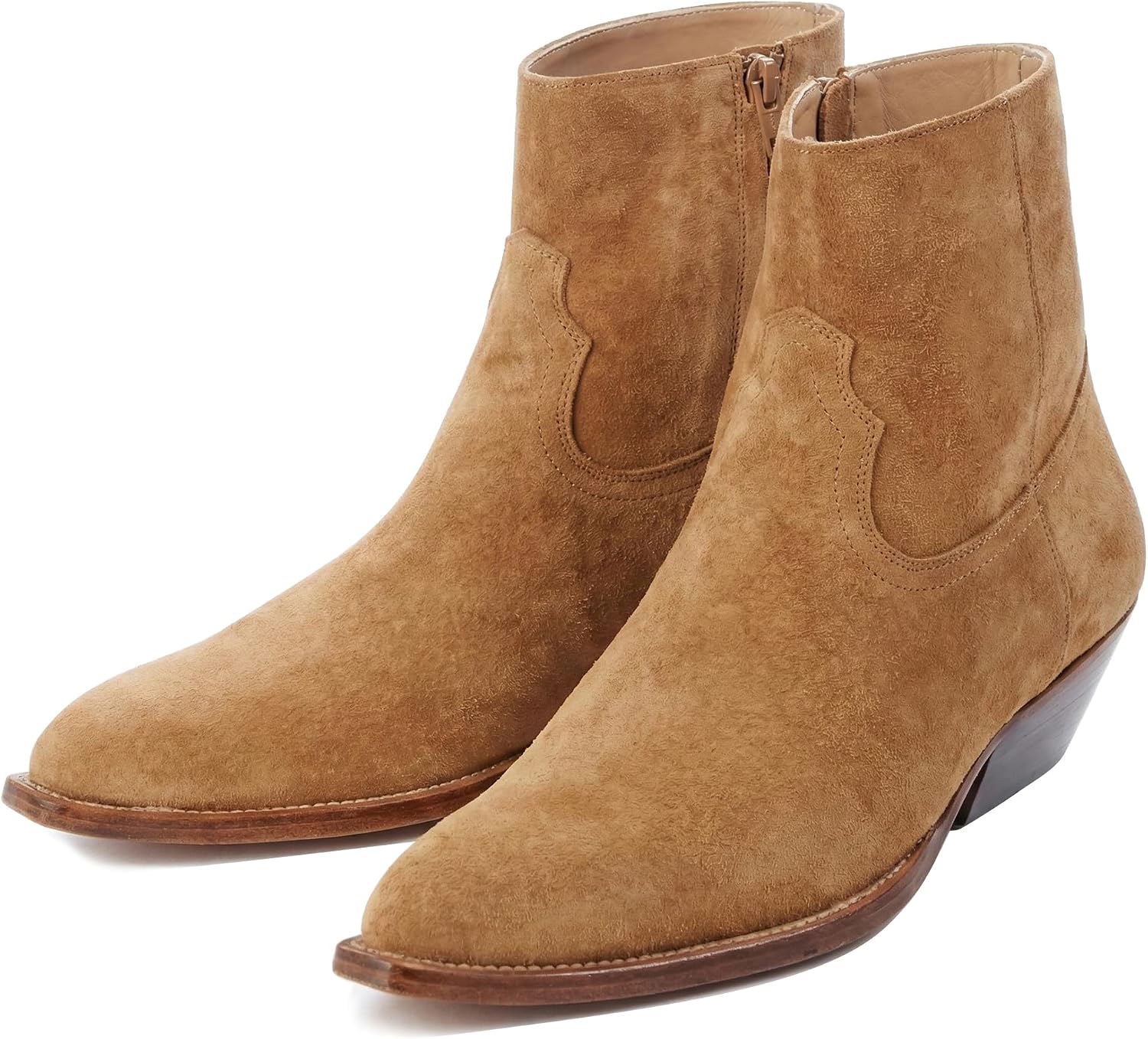 Santimon Men's Top-Grain Leather Western Ankle Chelsea Boots – Suede & Leather Dress Boots with Low Cuban Heel & Side Zip for Casual, Party, Rodeo,Disco & Everyday Wear