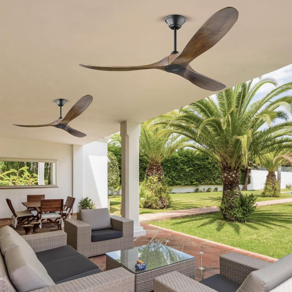 Savey'Sley 70 Inch Ceiling Fan without Light, Large Outdoor Ceiling Fans for Patios, 3 Blade Solid Wood Propeller Fan for Living Room, High CFM DC Motor Quiet