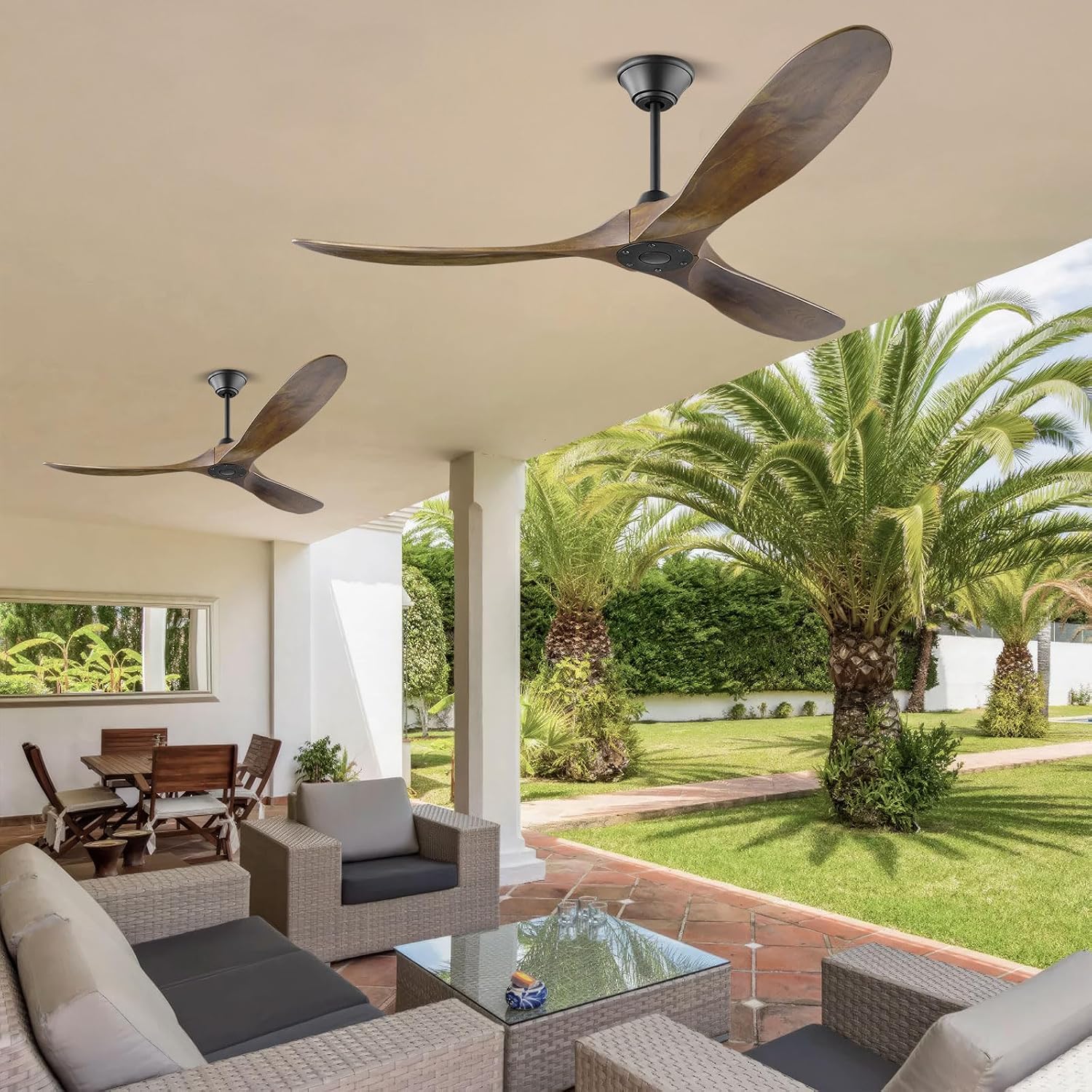 Savey'Sley 70 Inch Ceiling Fan without Light, Large Outdoor Ceiling Fans for Patios, 3 Blade Solid Wood Propeller Fan for Living Room, High CFM DC Motor Quiet
