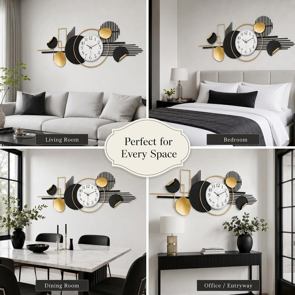 HAVFIFK 59' Large Metal Wall Clock,3D Silent Clock for Living Room | Layered Geometric Design, Easy to Install, Vertical or Horizontal Hanging Wall Art Decor for Bedroom, Dining Room, Office.