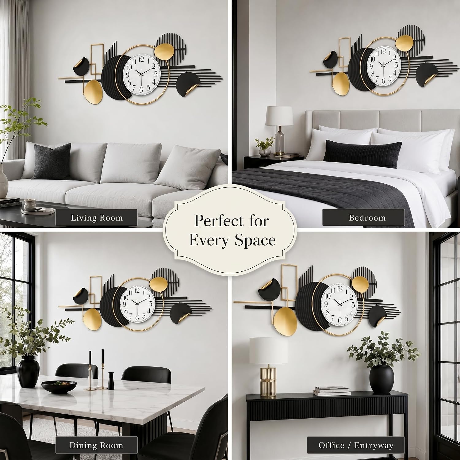 HAVFIFK 59' Large Metal Wall Clock,3D Silent Clock for Living Room | Layered Geometric Design, Easy to Install, Vertical or Horizontal Hanging Wall Art Decor for Bedroom, Dining Room, Office.