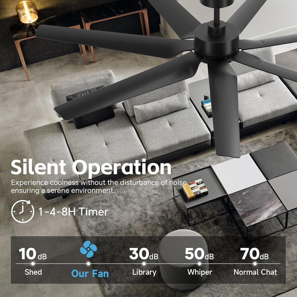 65 Inch Outdoor Ceiling Fans for Patios with Lights, Modern Black Smart Ceiling Fan with Alexa/Remote Control, Wet Rated 7-Blade Large Outdoor Fan for Living Room Gazebo Garage, Quiet DC Motor