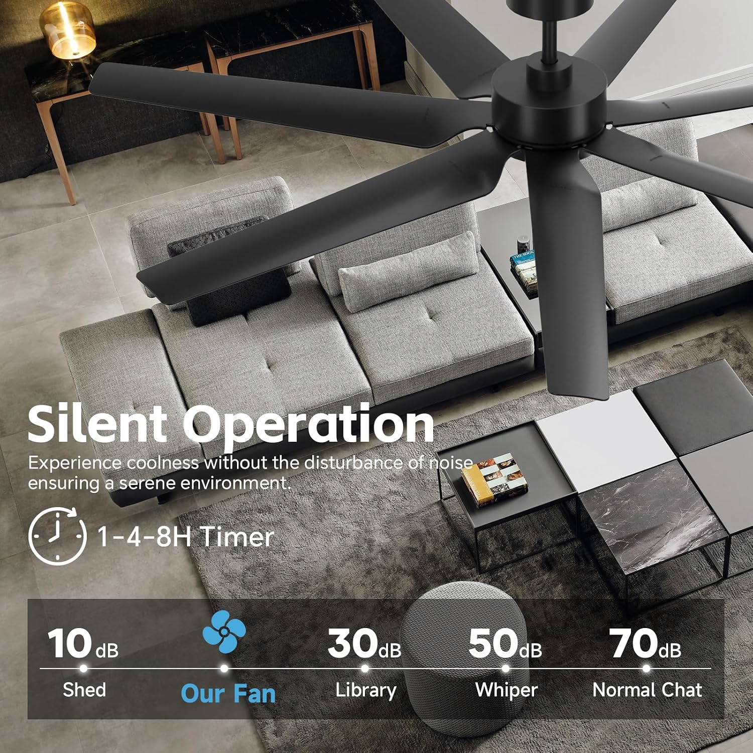 65 Inch Outdoor Ceiling Fans for Patios with Lights, Modern Black Smart Ceiling Fan with Alexa/Remote Control, Wet Rated 7-Blade Large Outdoor Fan for Living Room Gazebo Garage, Quiet DC Motor