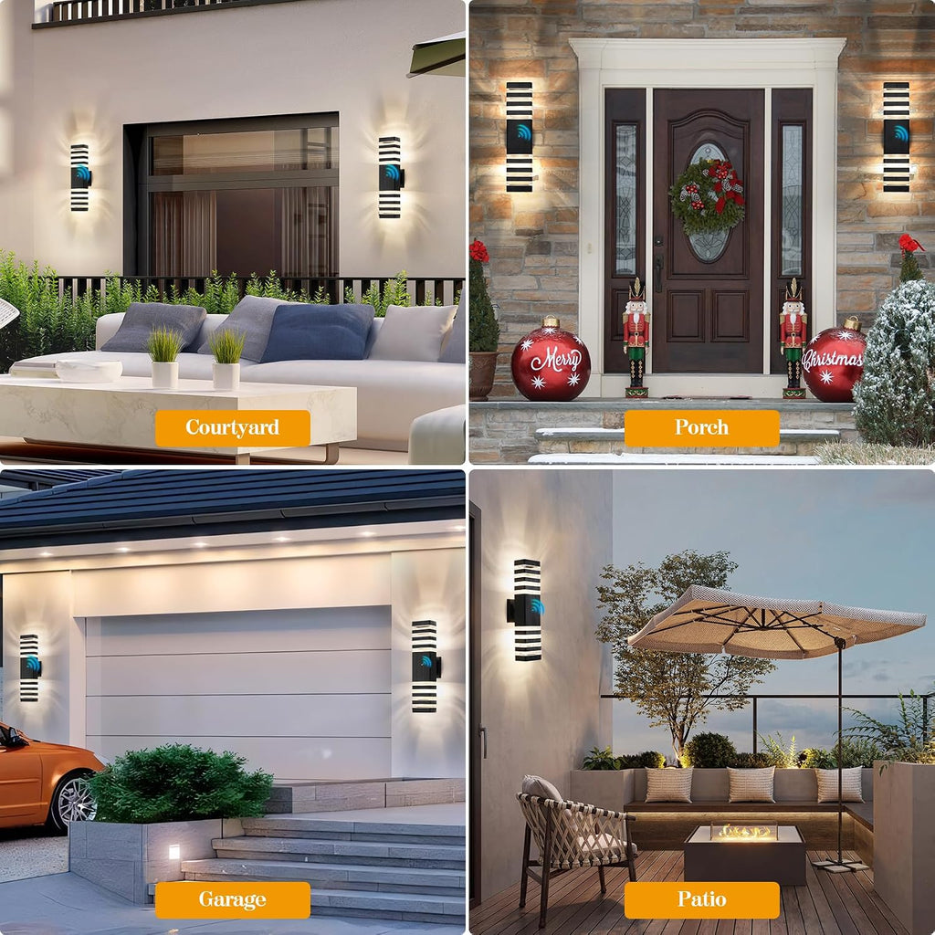 Dusk to Dawn Led Outdoor Wall Light,6 Pack Outdoor Garage Lighting Fixtures，18.3 in Modern Porch Light,Up and Down Exterior Wall Sconce,Waterproof Exterior Lights for House with 12 * 7W Bulbs