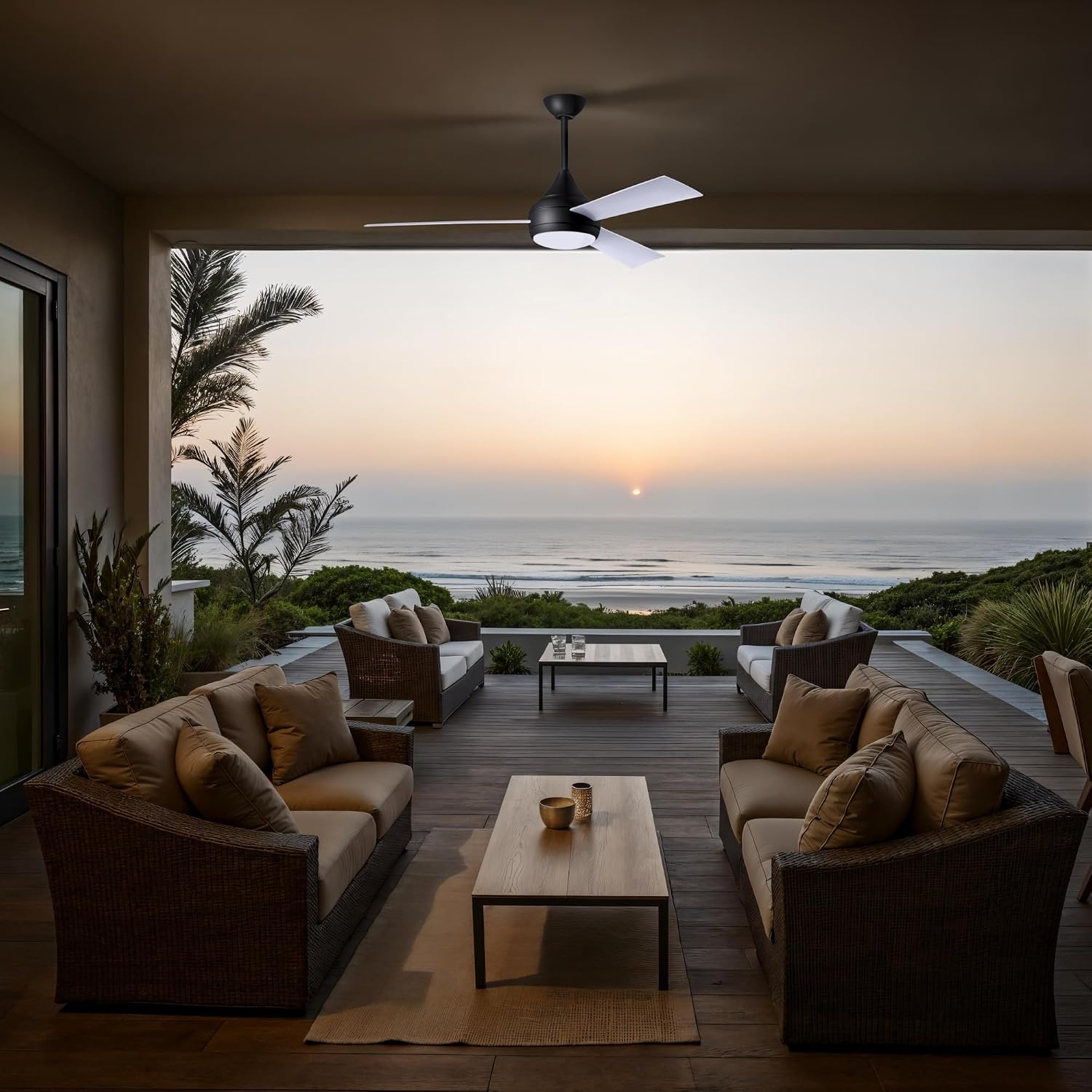 Matthews DA-BK-WH Donaire Outdoor Wet/Salt Water Rated 52' Marine-Grade Coastal Ceiling Fan with LED Light & Remote, Matte Black with Gloss White