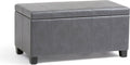 SIMPLIHOME Dover Storage Ottoman Bench - 36 inch Wide Upholstered Vegan Leather Rectangular Lift-Top Ottoman in Stone Grey, Contemporary Bench for Living Room with Safety Hinges