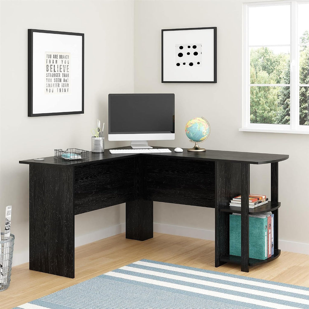 Ameriwood Home Dakota L-Desk with Bookshelves, Black Oak