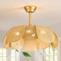Rattan fandelier Ceiling Fan with Light Boho Ceiling Fans with Lights and Remote Gold Chandelier Fan for Bedroom, Living Room,Kitchen,Foyer(26 Inch,6 Speed, Timing Adjustable Height Flower)