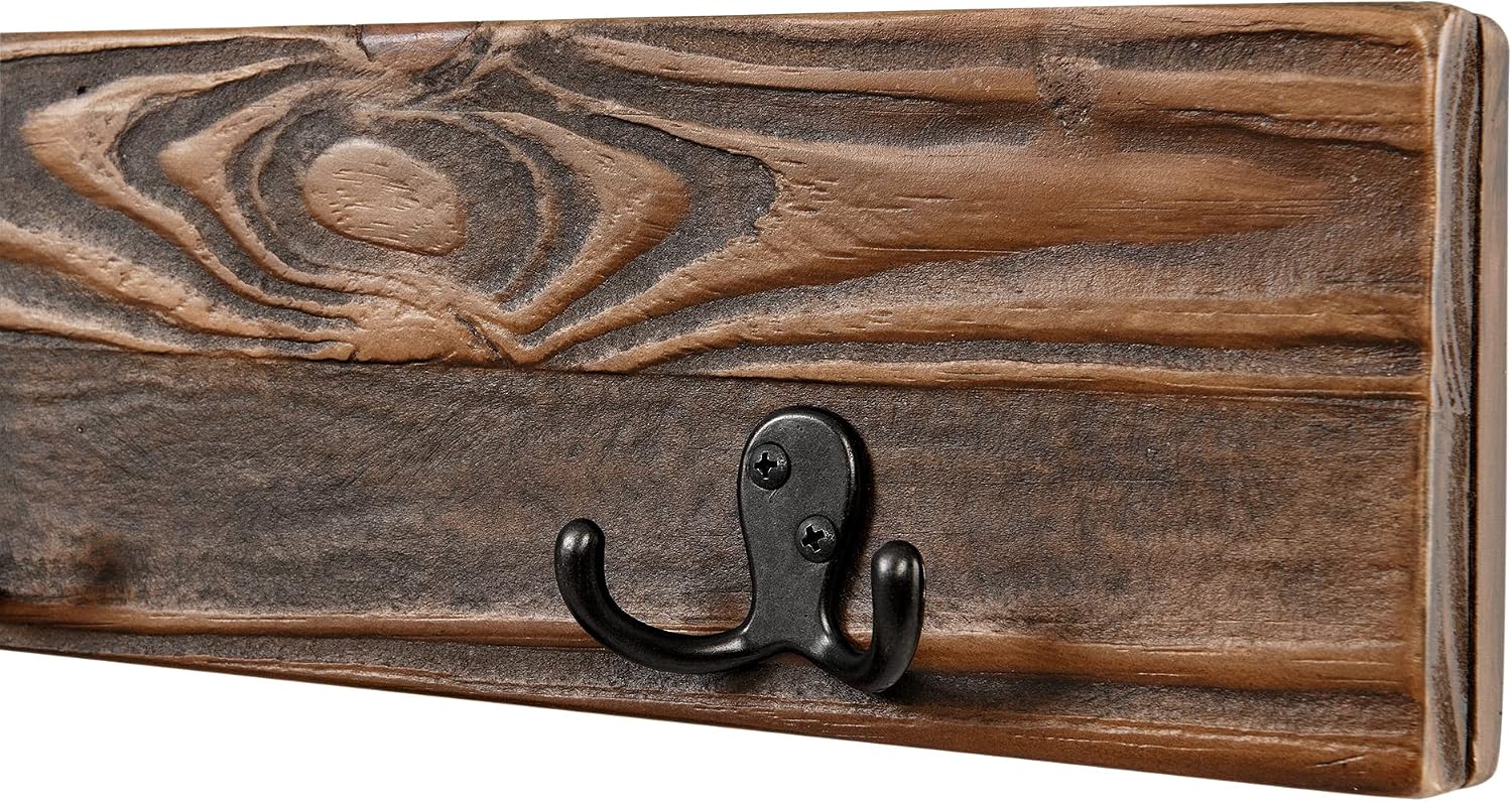 Alaterre Furniture Pomona Entryway Bench and Coat Hook Set – Modern Rustic 48-Inch Solid Wood Bench & Wall Mounted Coat Hook Set for Jackets, Bags & Shoes in Mudroom or Hallway (Rustic Brown)