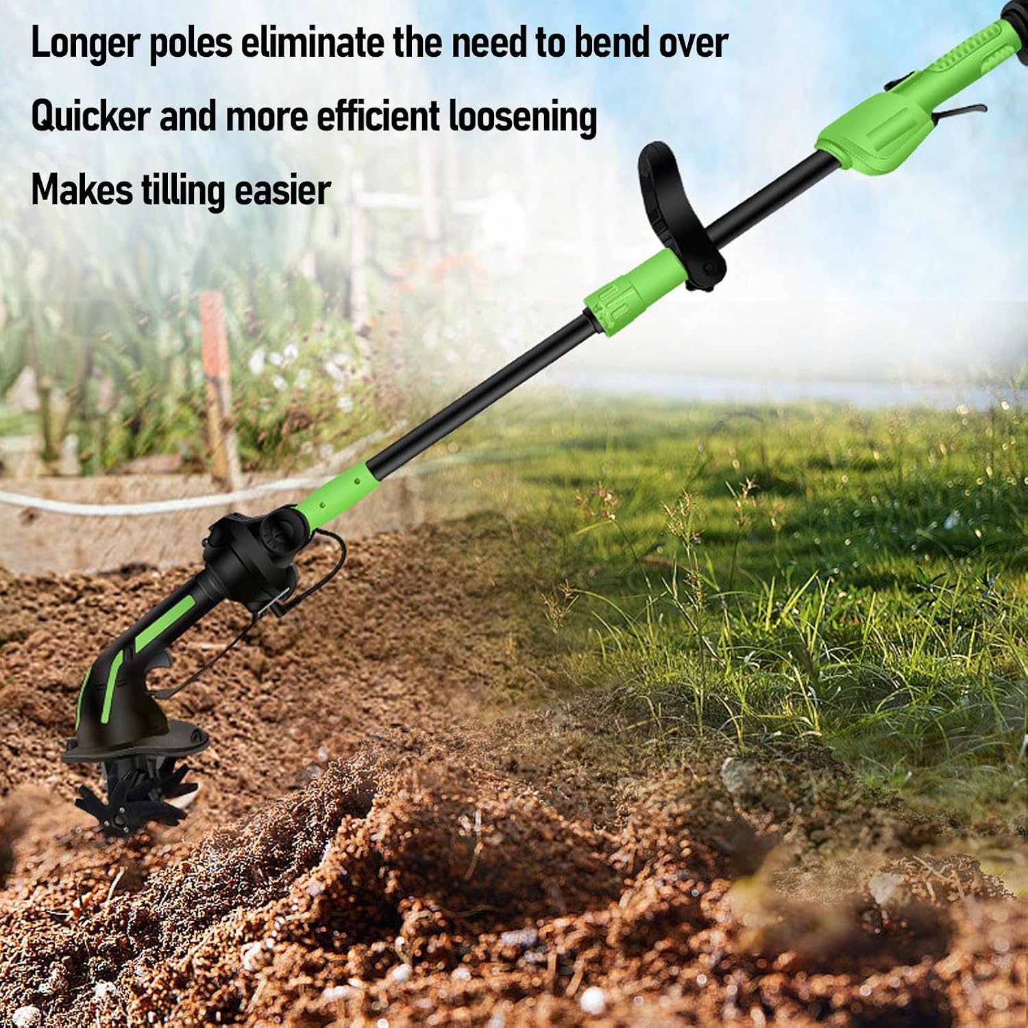 Luocute Cordless Tiller Cultivator, Rechargeable Electric Garden Tiller with 2 x 1500mAh Batteries, 235RPM Speed 3.9In Tilling Width and Depth for Lawn Gardening Soil Cultivation (US Plug)