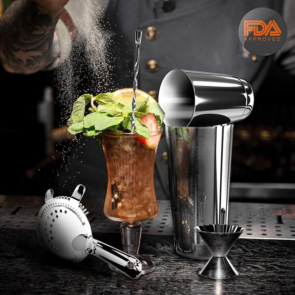 NutriChef Mixology Bartender Cocktail Shaker Set-Includes 15&30 oz Stainless Steel Shakers,6 Bottle Pourers&More-Essential Martini Making Kit-Drink Mixing Set-15 Piece Cocktail Bar_Set (Pack of 12)