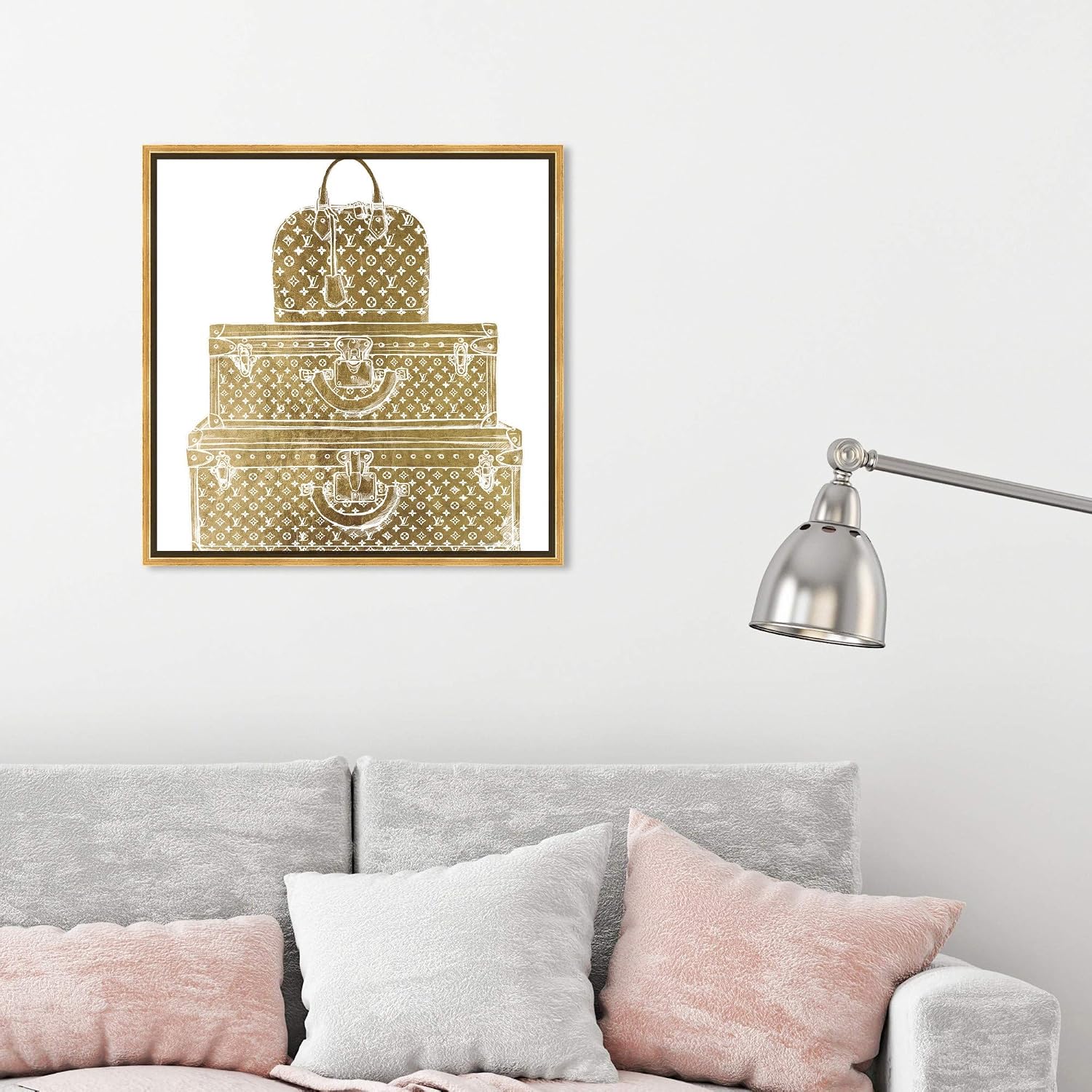 The Oliver Gal Artist Co. Fashion and Glam Framed Wall Art Canvas Prints 'Royal Bag and Luggage Gold Diecut' Travel Essentials