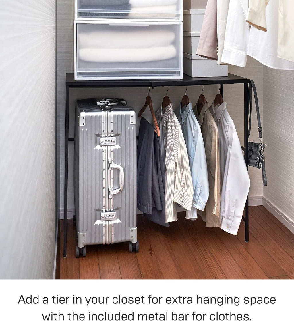YAMAZAKI Home Tower Expandable Over Suitcase Shelf, Closet Luggage Organization Clothes Hanger Metal Shelf - Steel