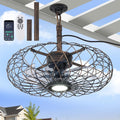 Miuyhji Retro Outdoor Ceiling Fans with LED Light, 20' Waterproof Gazebo Fan Plug in Caged Industrial Fandelier Ceiling Fan with Remote, 6 Speeds Adjustable Height Fan for Bedroom Living Room Pergola